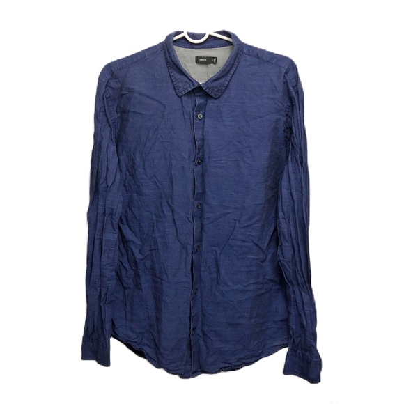 Vince Mens Linen Cotton Shirt Long Sleeve Casual Beach Coastal Nautical Blue XL - Picture 2 of 6